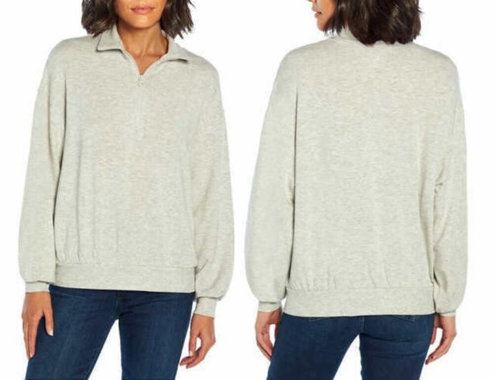 Three Dots Heather Gray Soft Lightweight Quarter Zip Pullover Sweater L